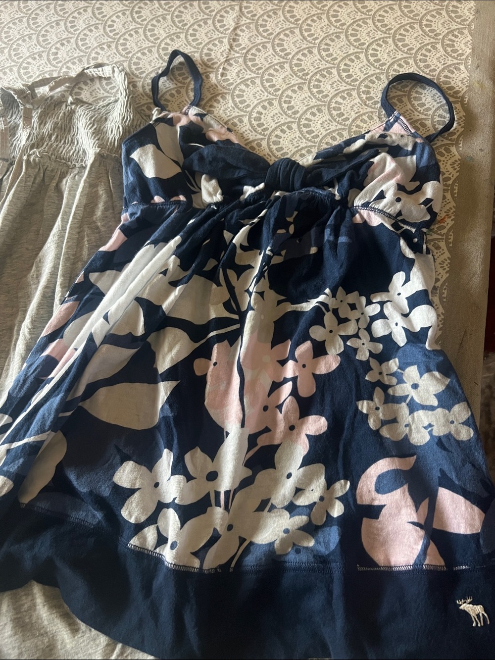 Abercrombie y2k baby tee Navy Floral Tank with Pink & White Accents